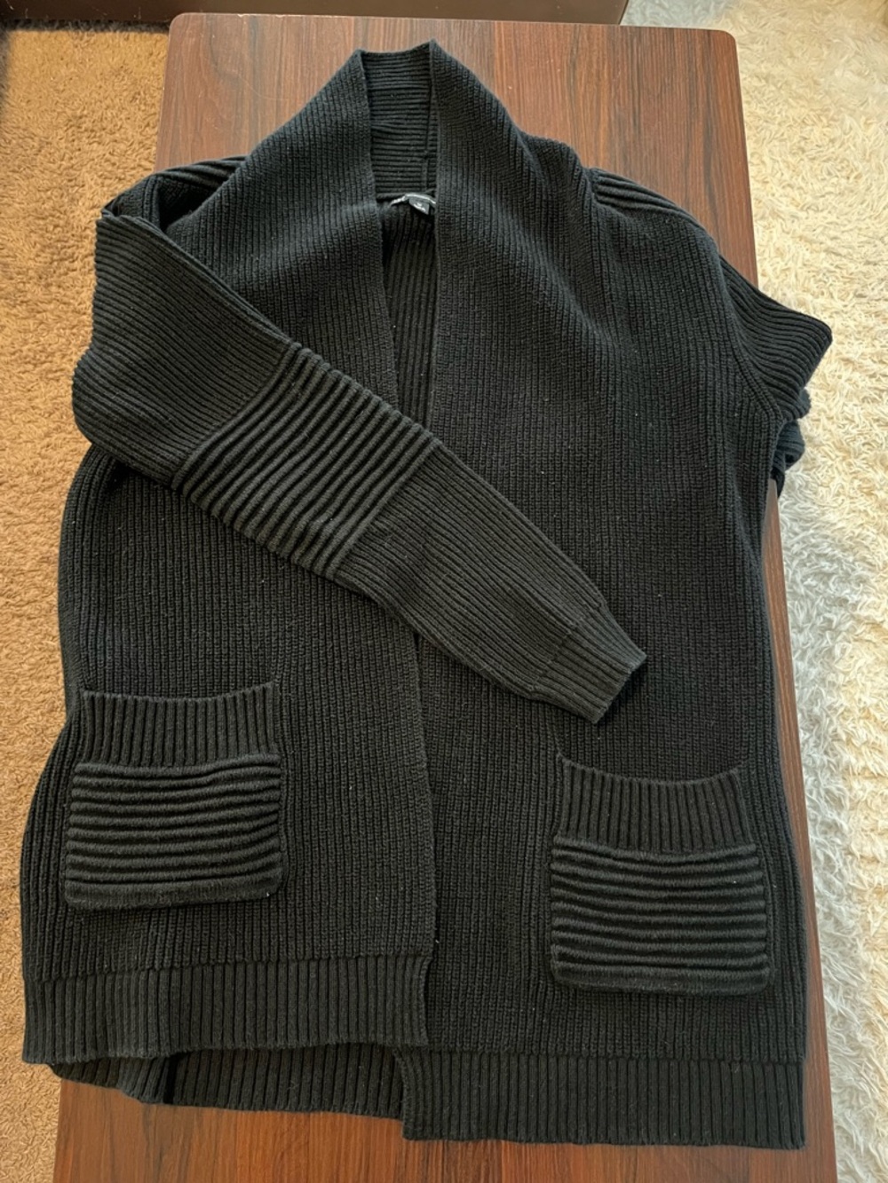 INC International Concepts Black Ribbed Open Cardigan